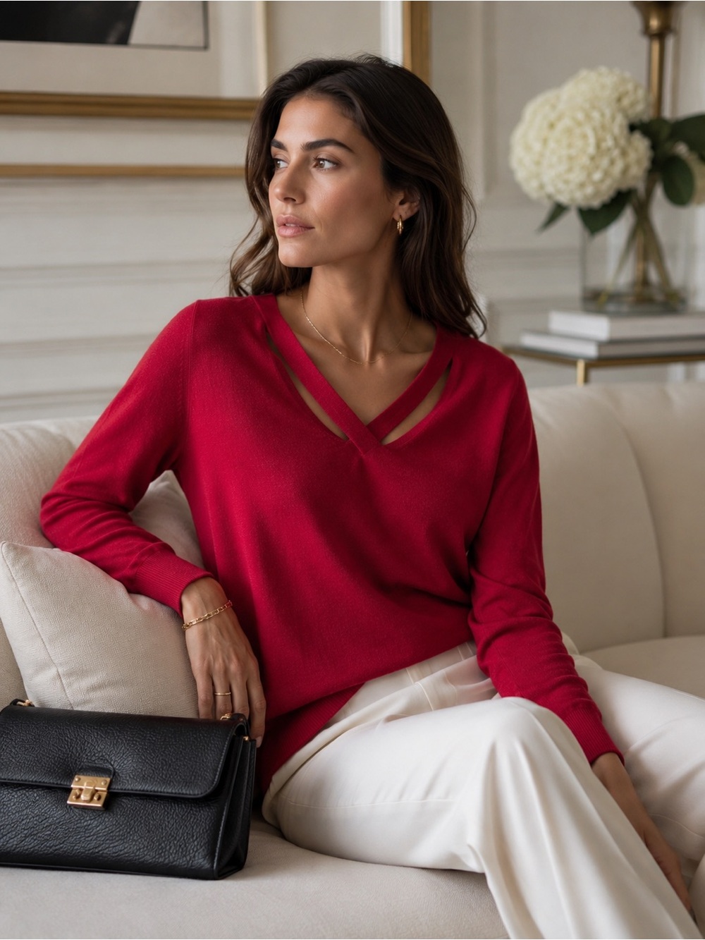 Sandro Paris Wool Cashmere Blend Cutout Neck Sweater Ruby Red Size 2 NWT